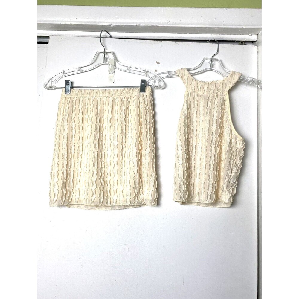 Womens 2 Piece Set Mini Skirt Tank Top Size S Beige Sleeveless Outfit Casual